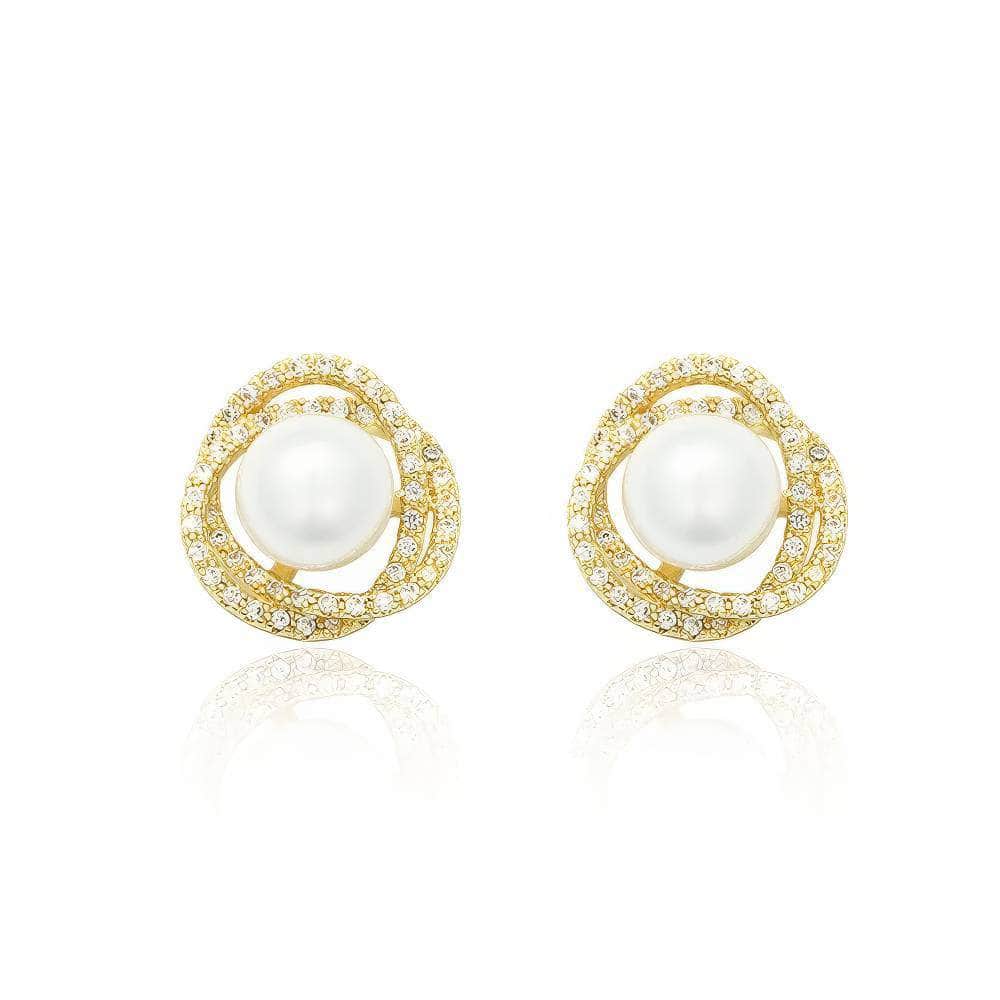 Freshwater Pearl Rhinestone Halo Twist Earrings White / Clip On