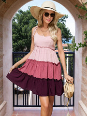 Frill Tiered Color Block Cami Dress Dusty Pink / XS
