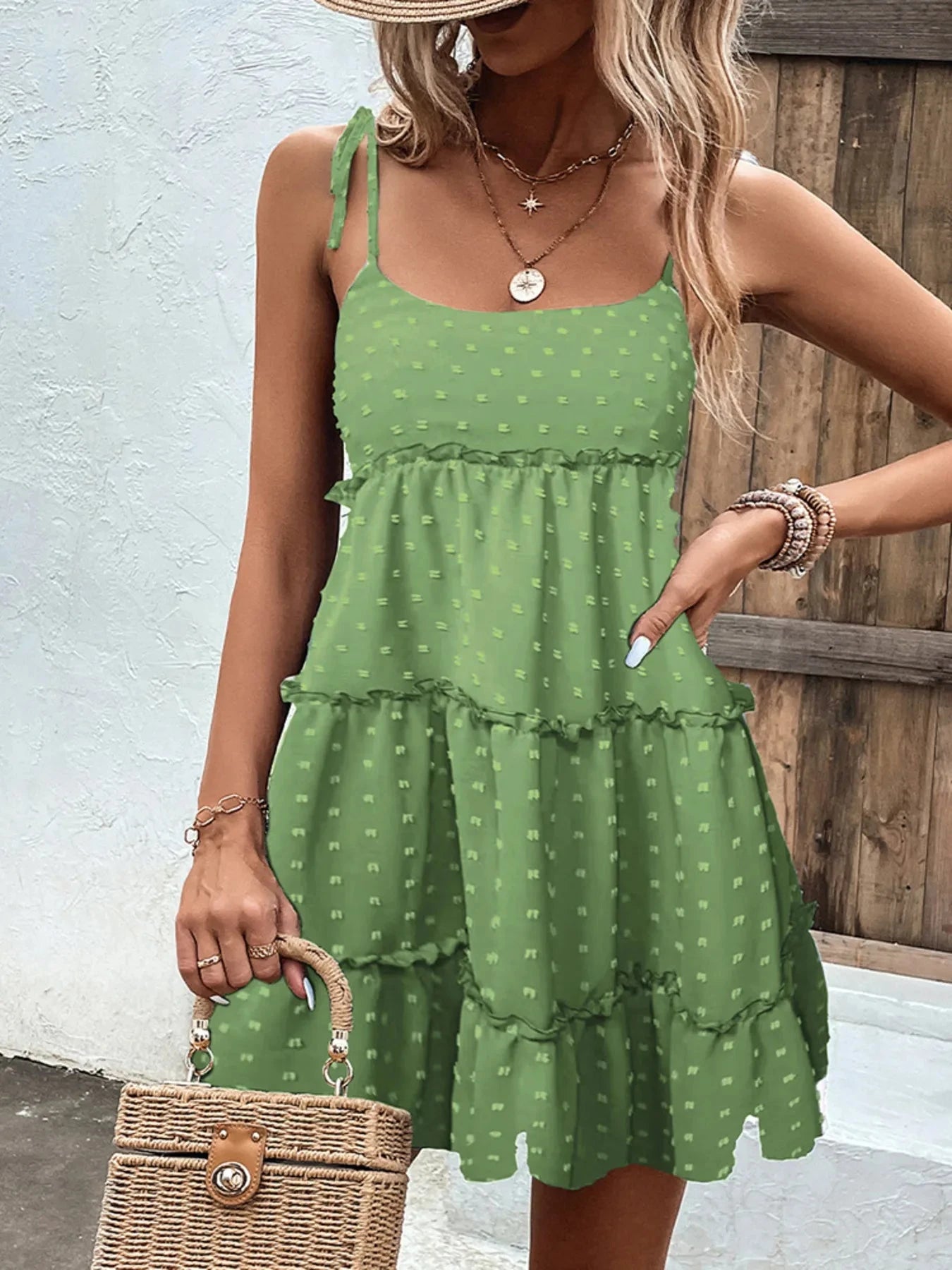 Frill Tiered Swiss Dot Cami Dress