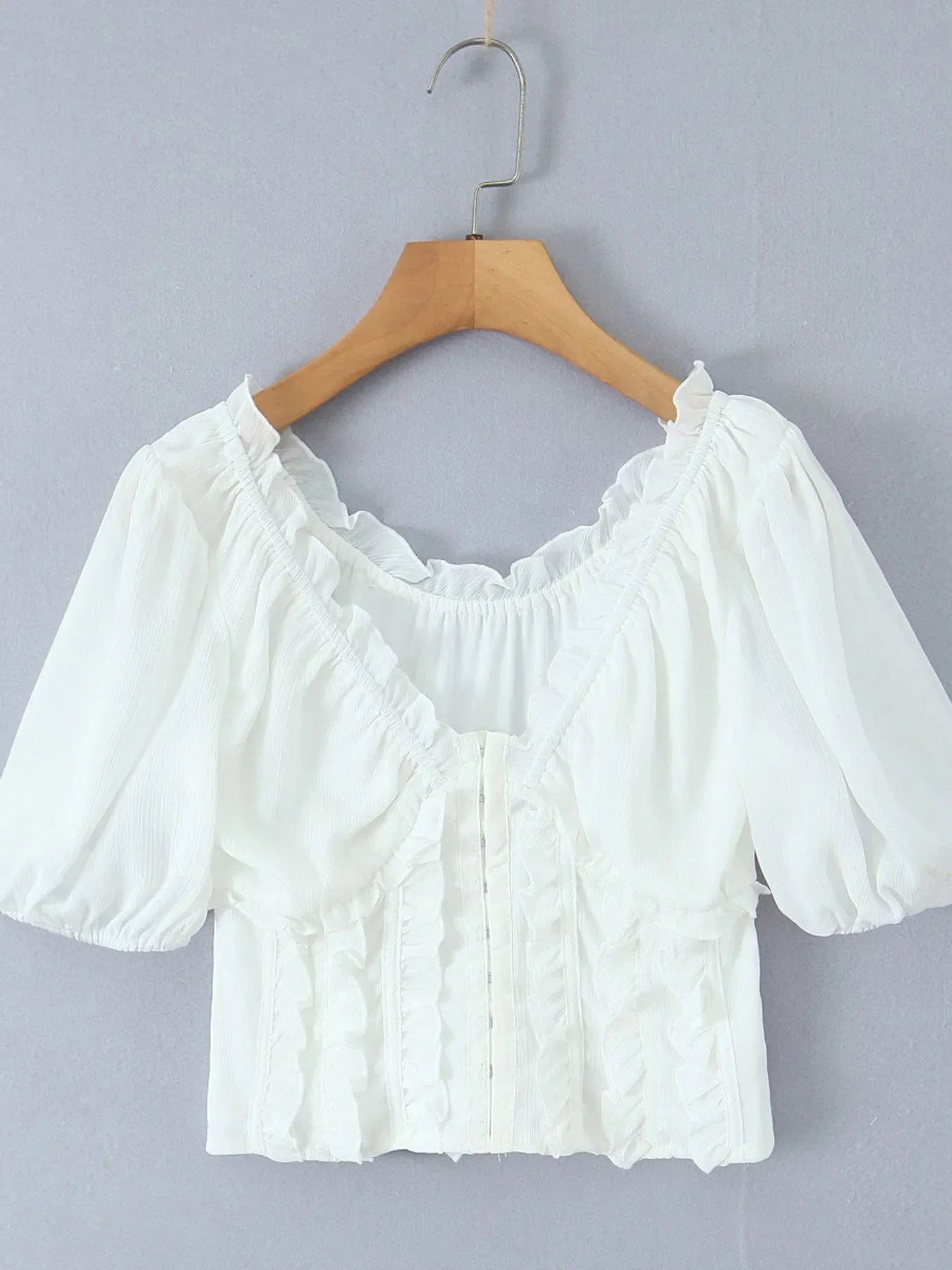 Frill V-Neck Puff Sleeve Blouse