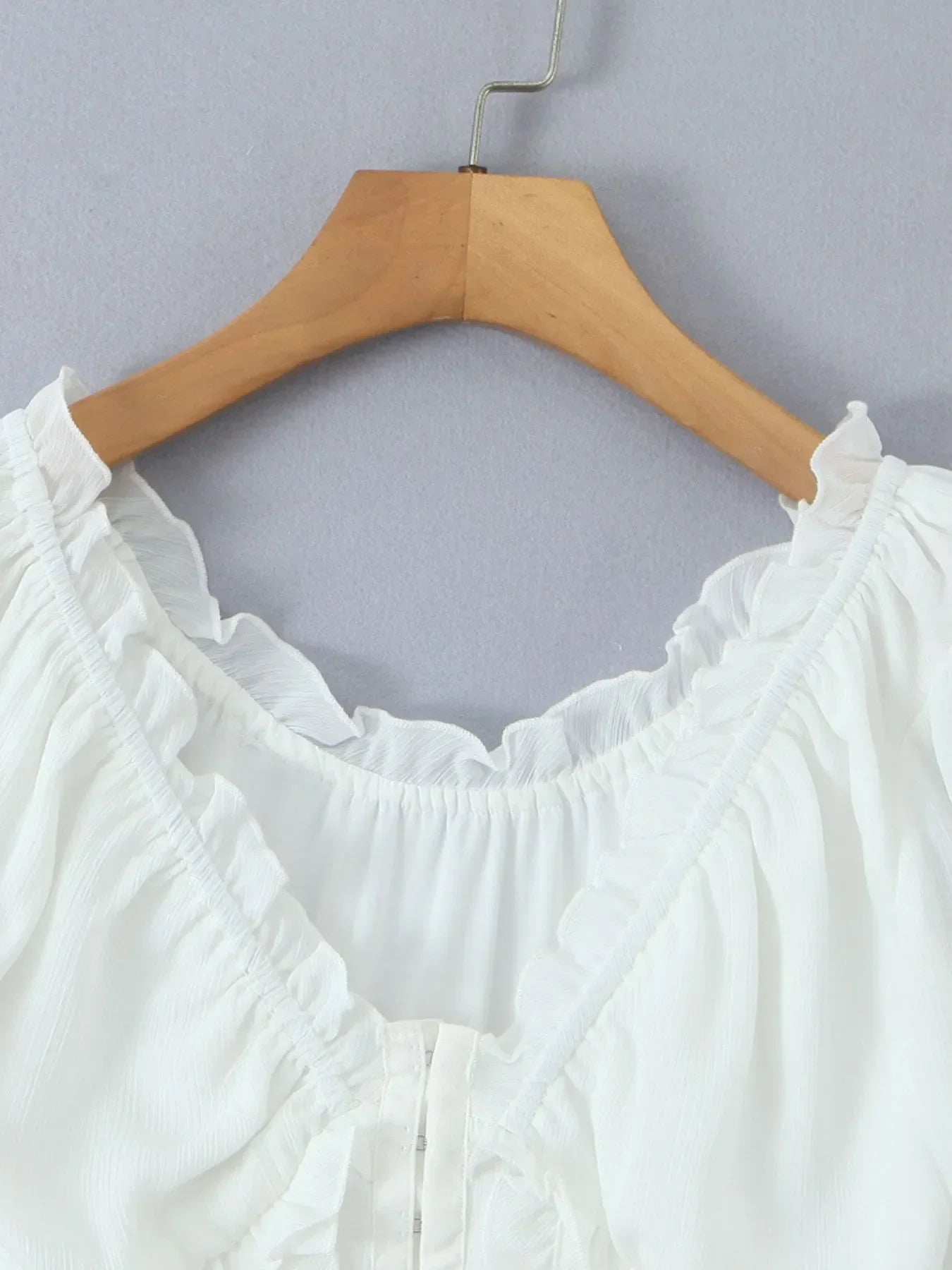 Frill V-Neck Puff Sleeve Blouse