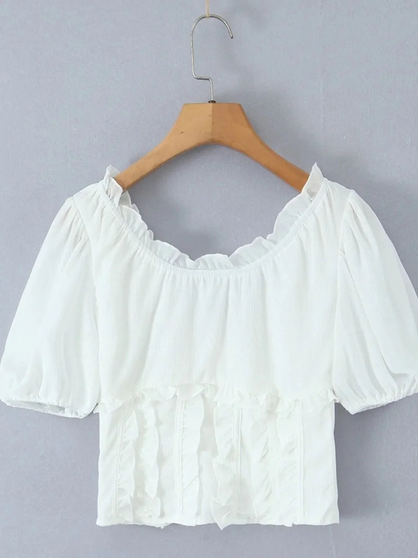 Frill V-Neck Puff Sleeve Blouse
