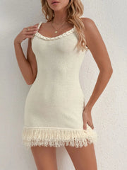 Fringe Hem Knit Cami Dress Apricot / XS