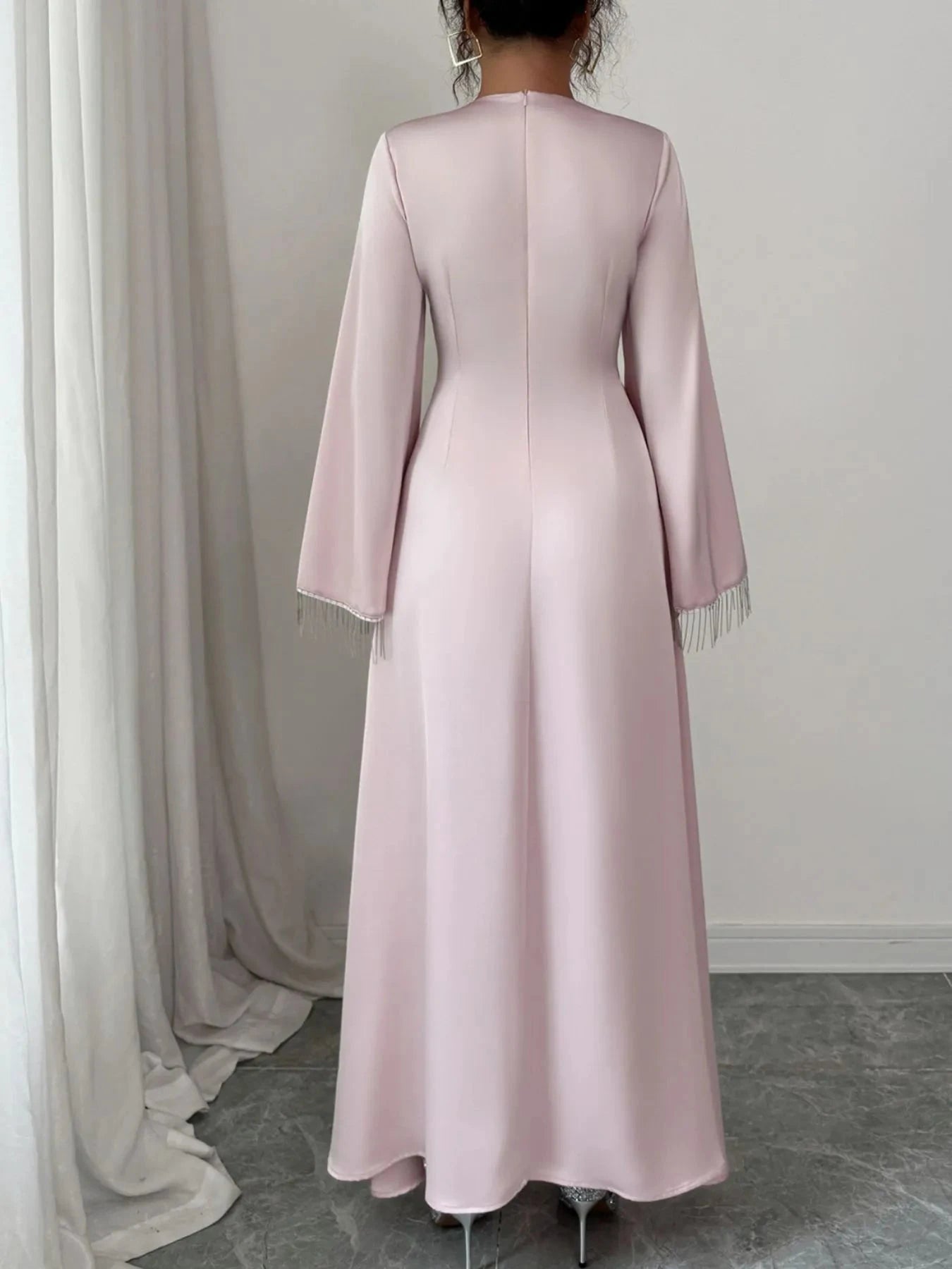 Fringe Long Sleeve Bodycon Maxi Dress