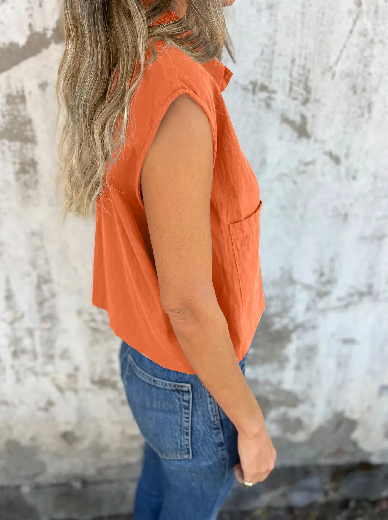 Full Size Button Down Cap Sleeve Linen Shirt Plus Size