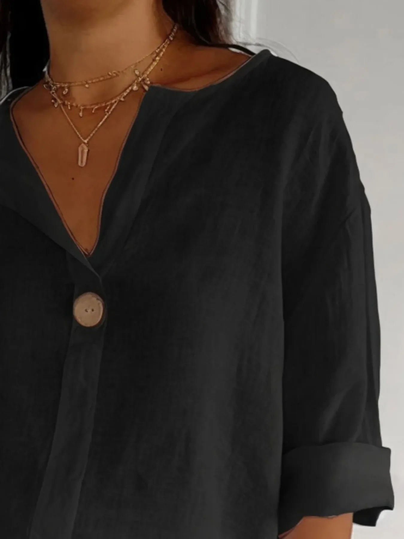 Full Size Casual Notched Drop Shoulder Blouse Plus Size