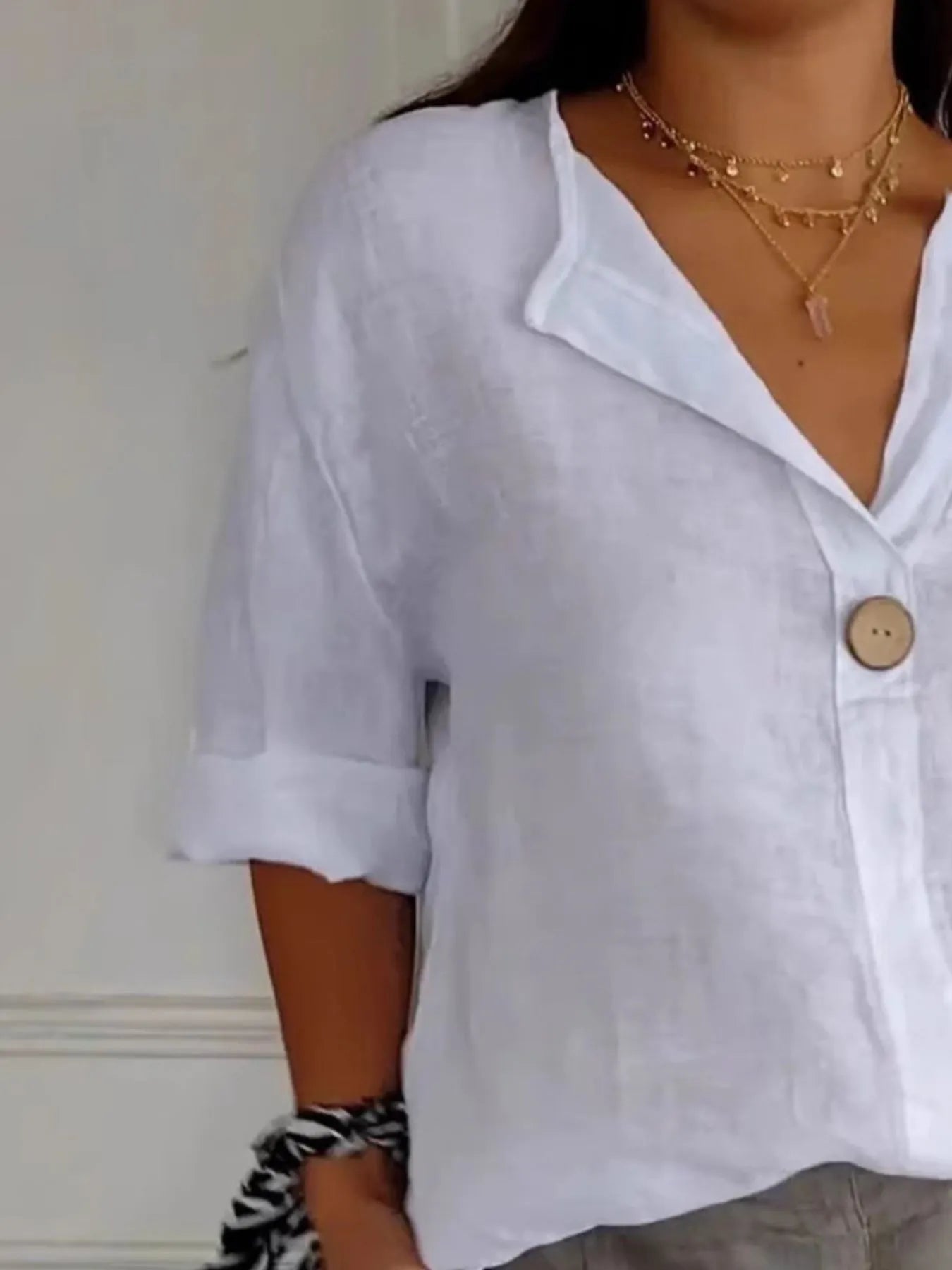 Full Size Casual Notched Drop Shoulder Blouse Plus Size