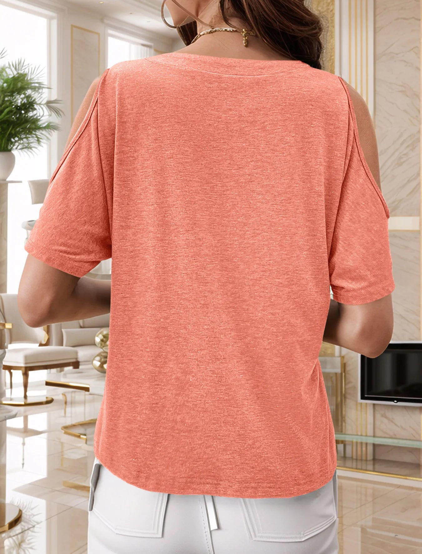 Full Size Cold Shoulder Button Front T-Shirt Plus Size