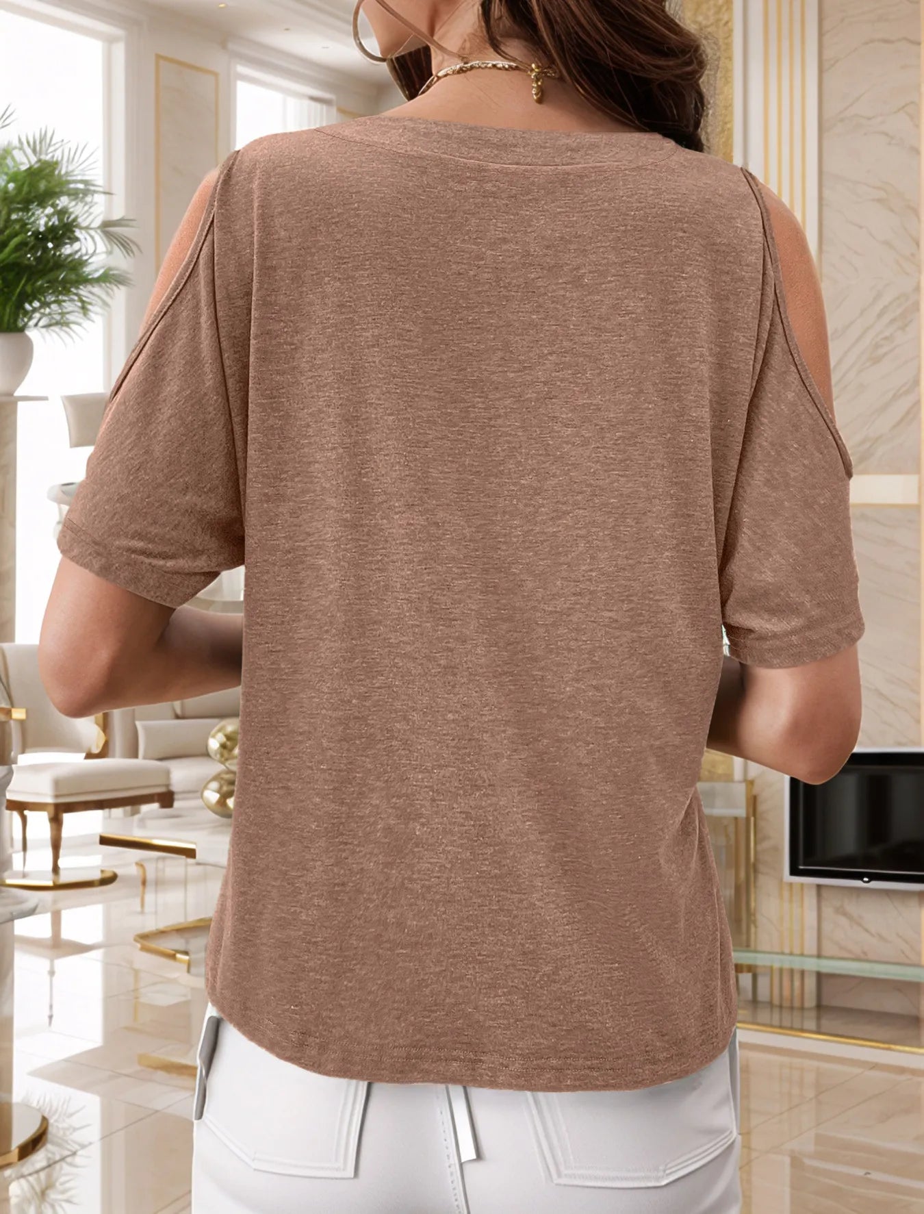 Full Size Cold Shoulder Button Front T-Shirt Plus Size