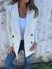 Full Size Collared Neck Long Sleeve Blazer Ivory / S