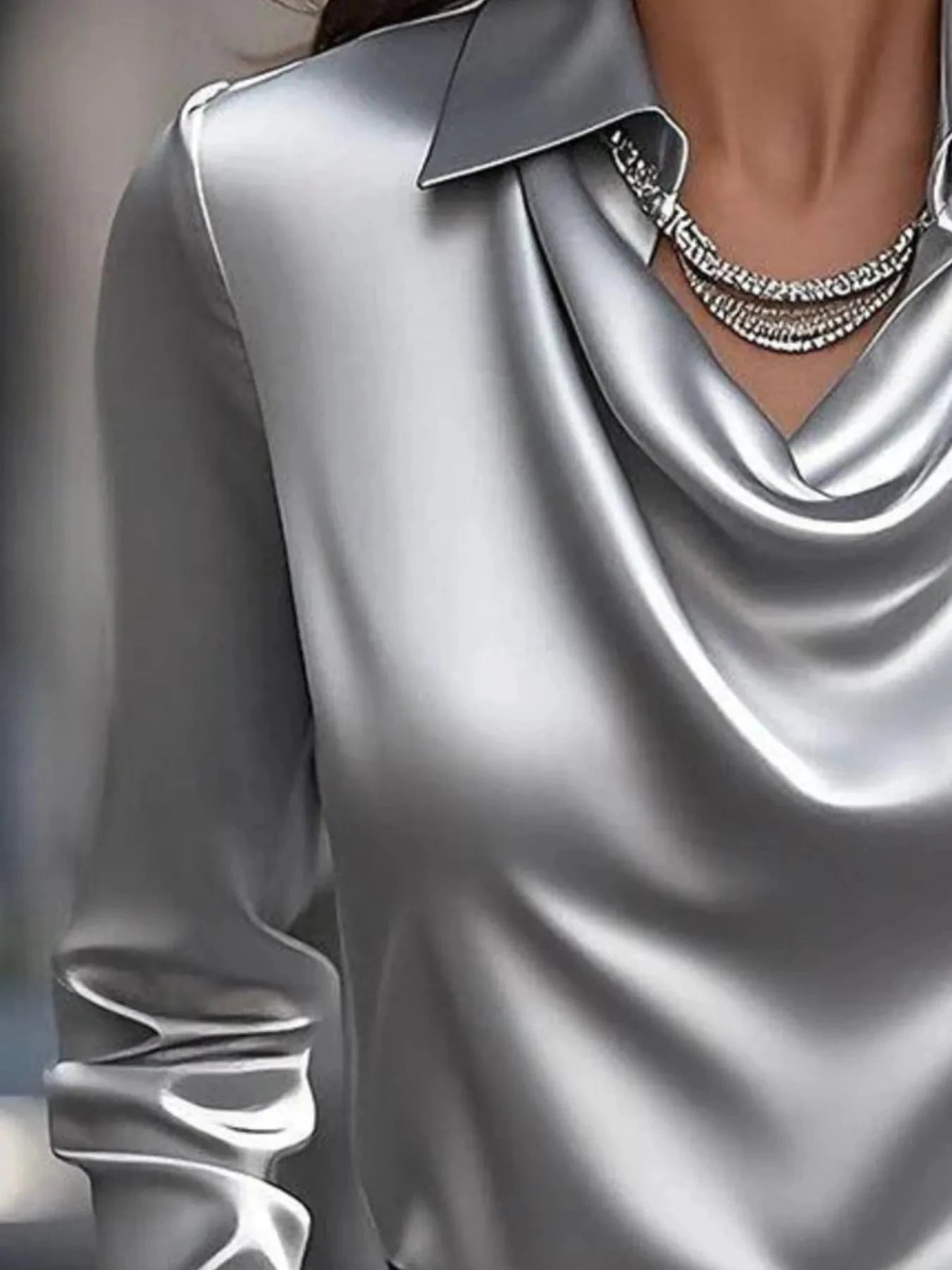 Full Size Collared Neck Long Sleeve Blouse Plus Size