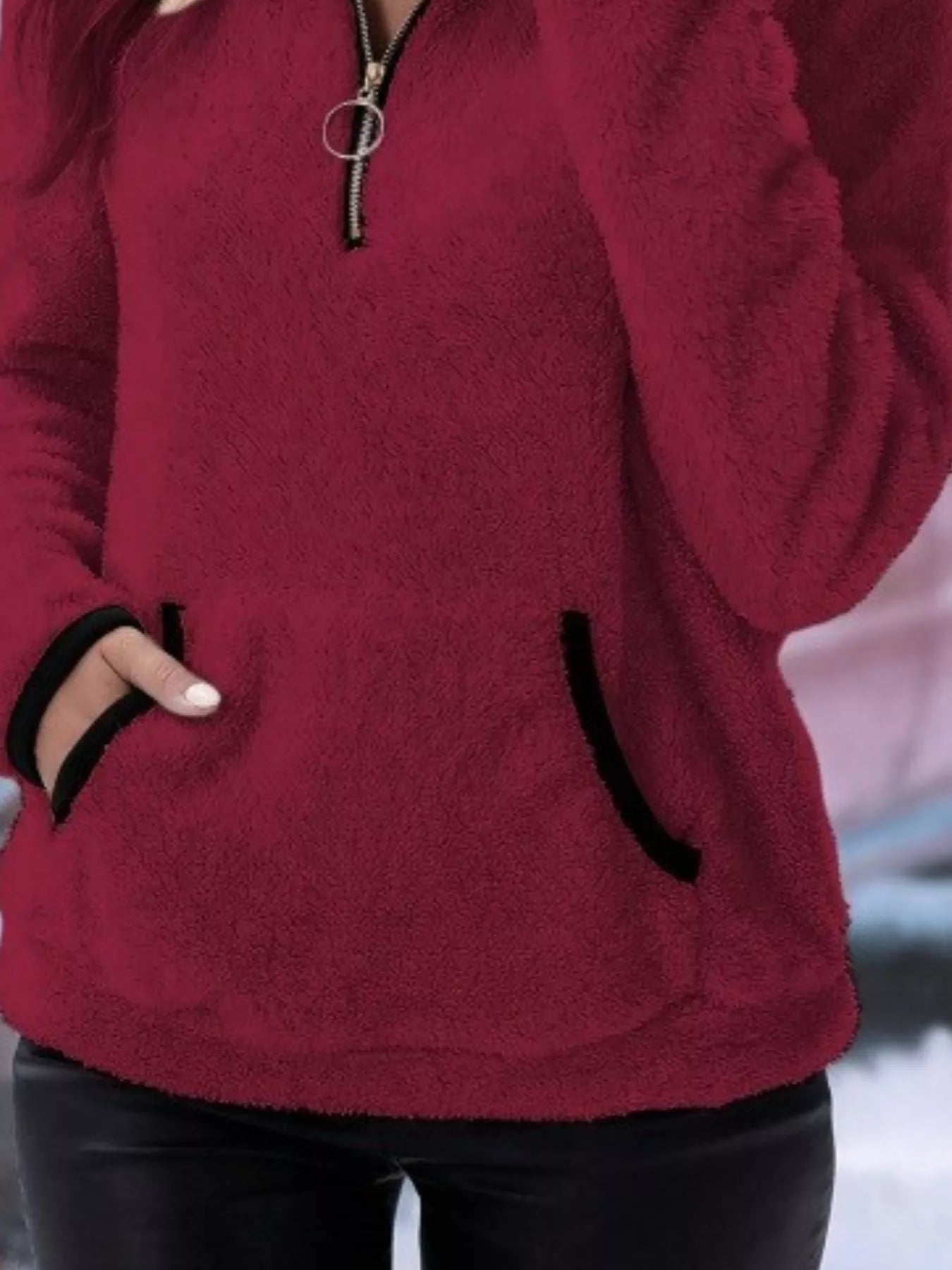Full Size Cozy Fleece Quarter Zip Long Sleeve Sweatshirt Plus Size