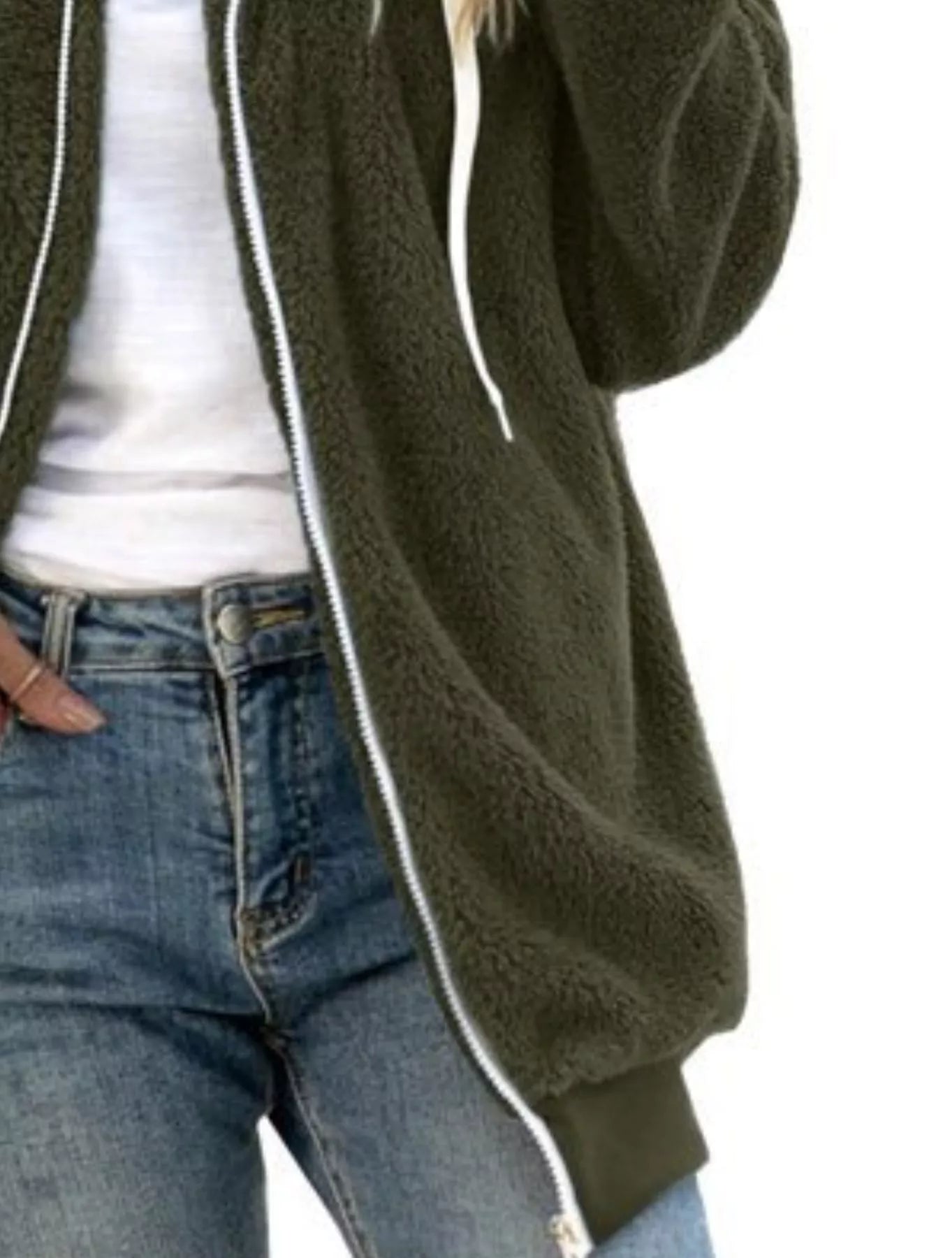 Full Size Cozy Fleece Zip-Up Hooded Jacket Plus Size