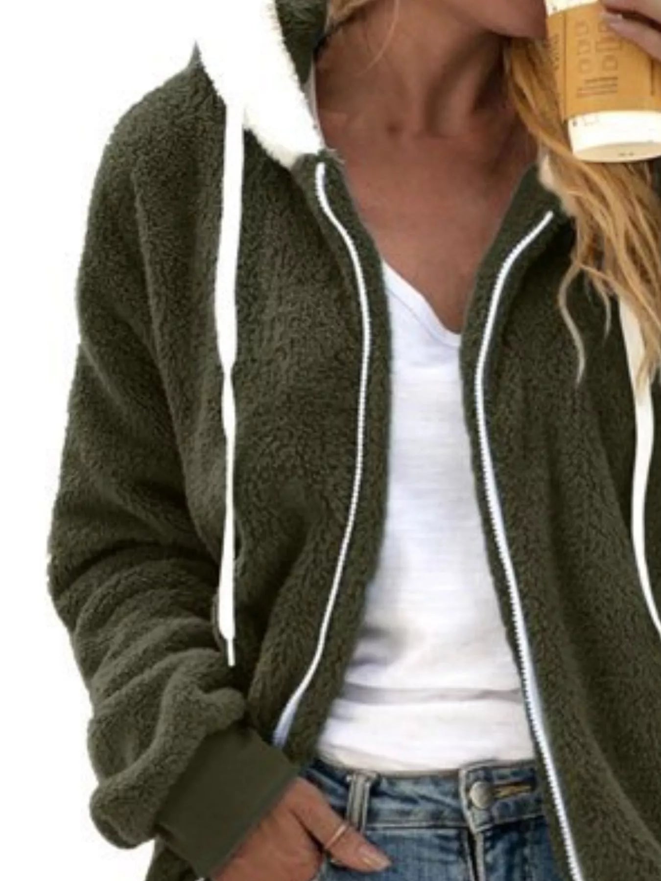 Full Size Cozy Fleece Zip-Up Hooded Jacket Plus Size