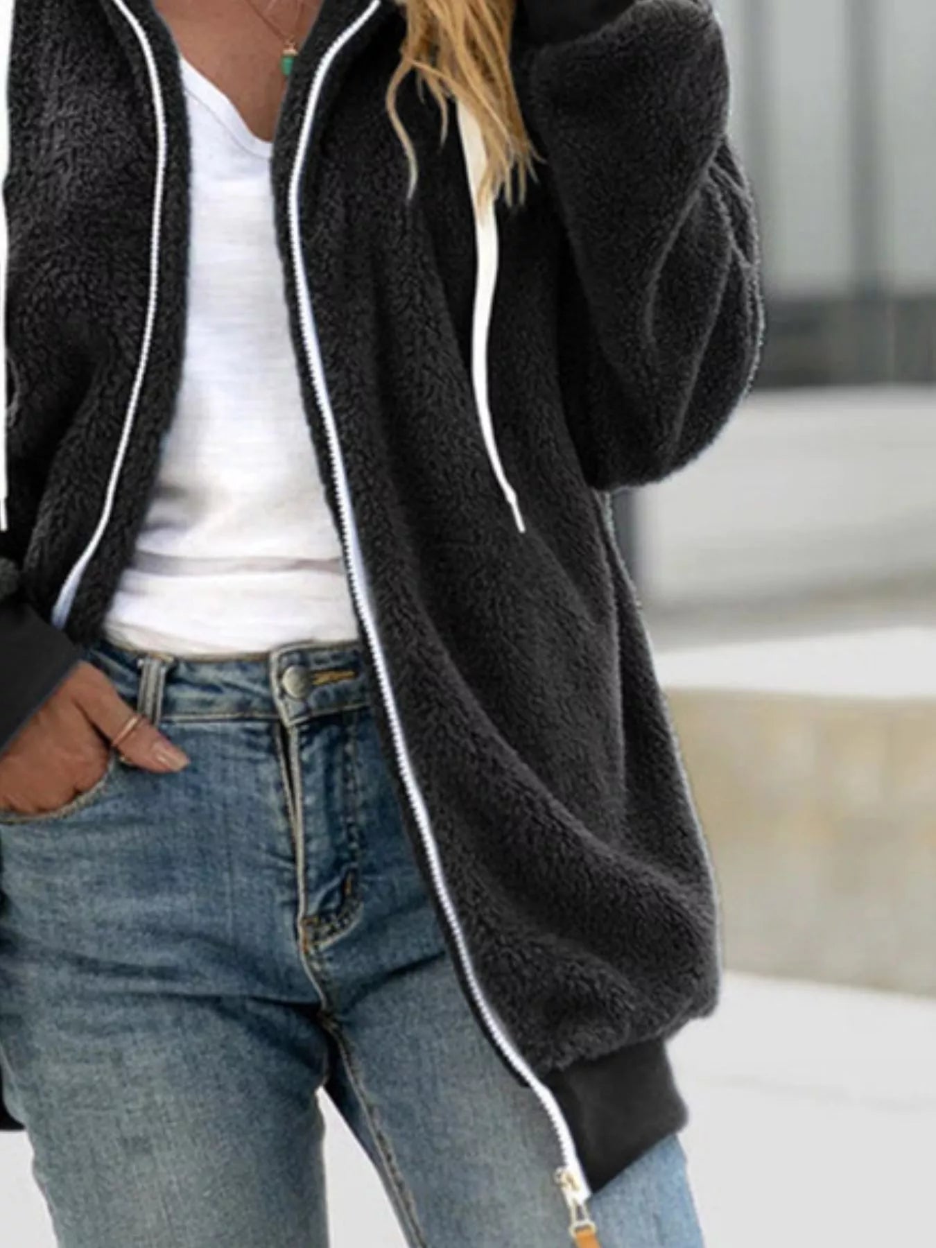 Full Size Cozy Fleece Zip-Up Hooded Jacket Plus Size