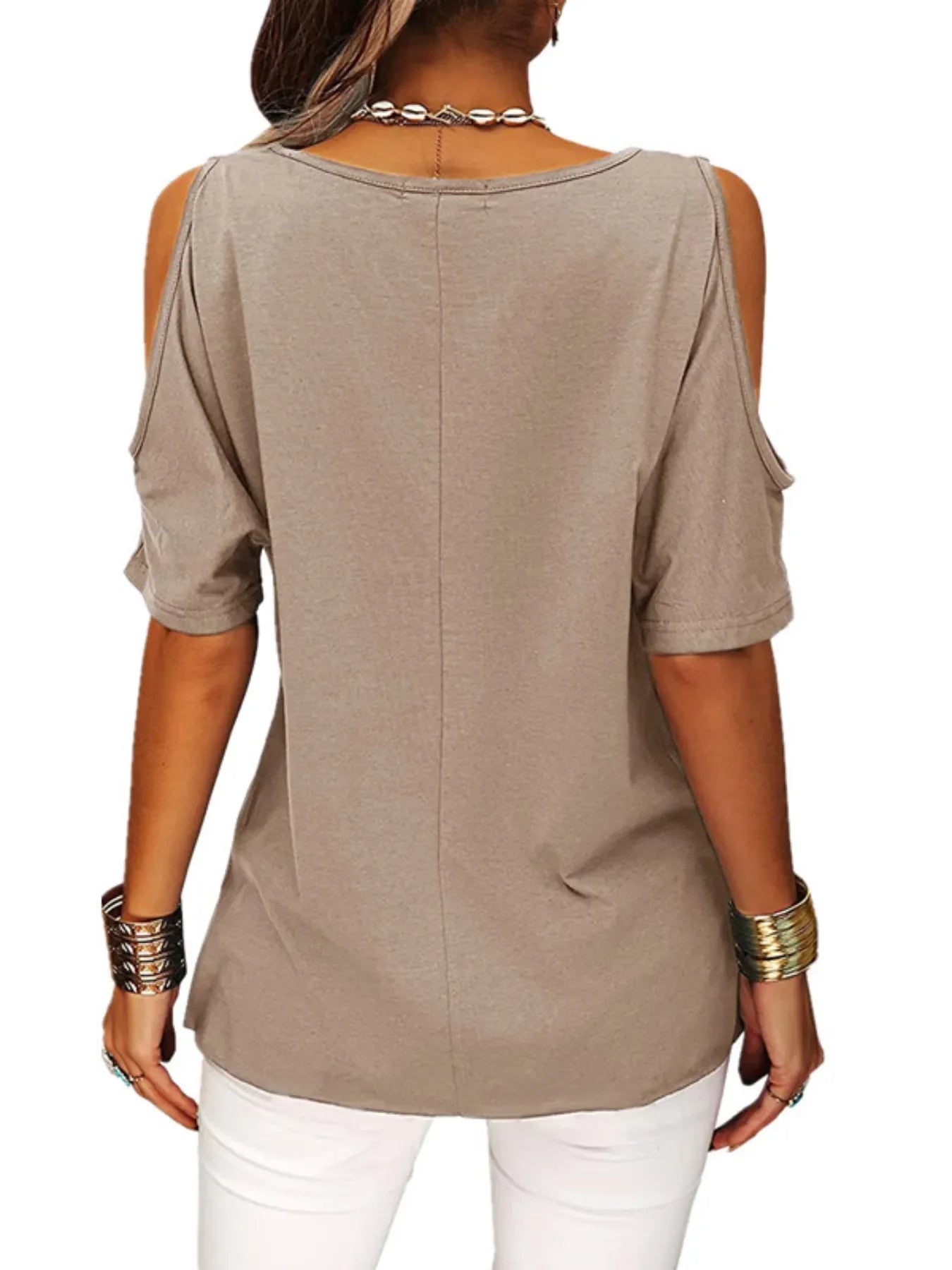 Full Size Crisscross Cold Shoulder Casual T-Shirt Plus Size