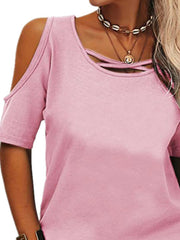Full Size Crisscross Cold Shoulder Casual T-Shirt Plus Size
