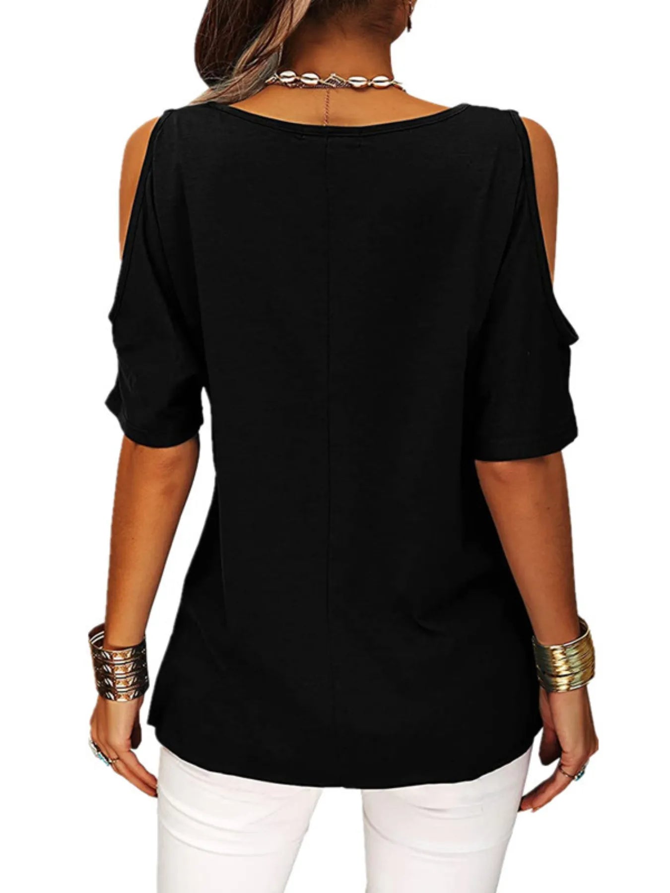 Full Size Crisscross Cold Shoulder Casual T-Shirt Plus Size