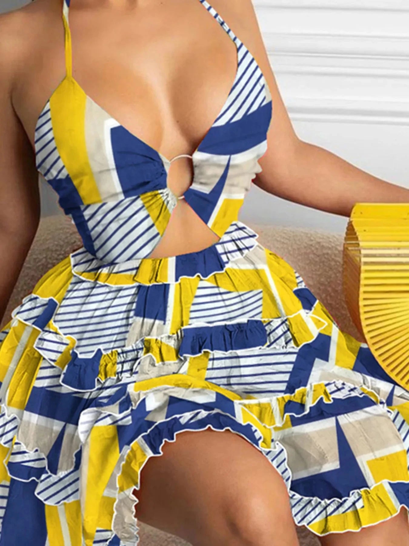 Full Size Cutout Halter Neck Cami Dress Plus Size Yellow / S