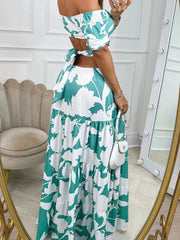Full Size Cutout Off-Shoulder Printed Maxi Dress Plus Size