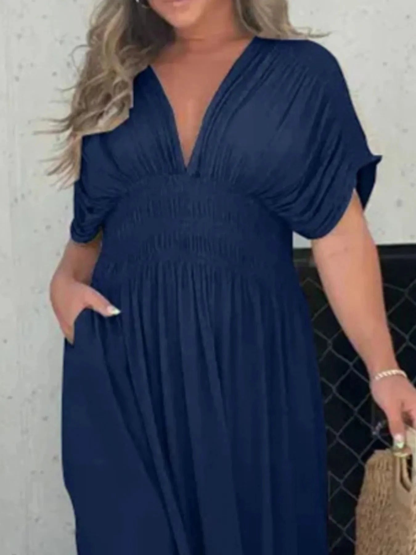 Full Size Deep V-Neck Maxi Dress with Side Slit Plus Size