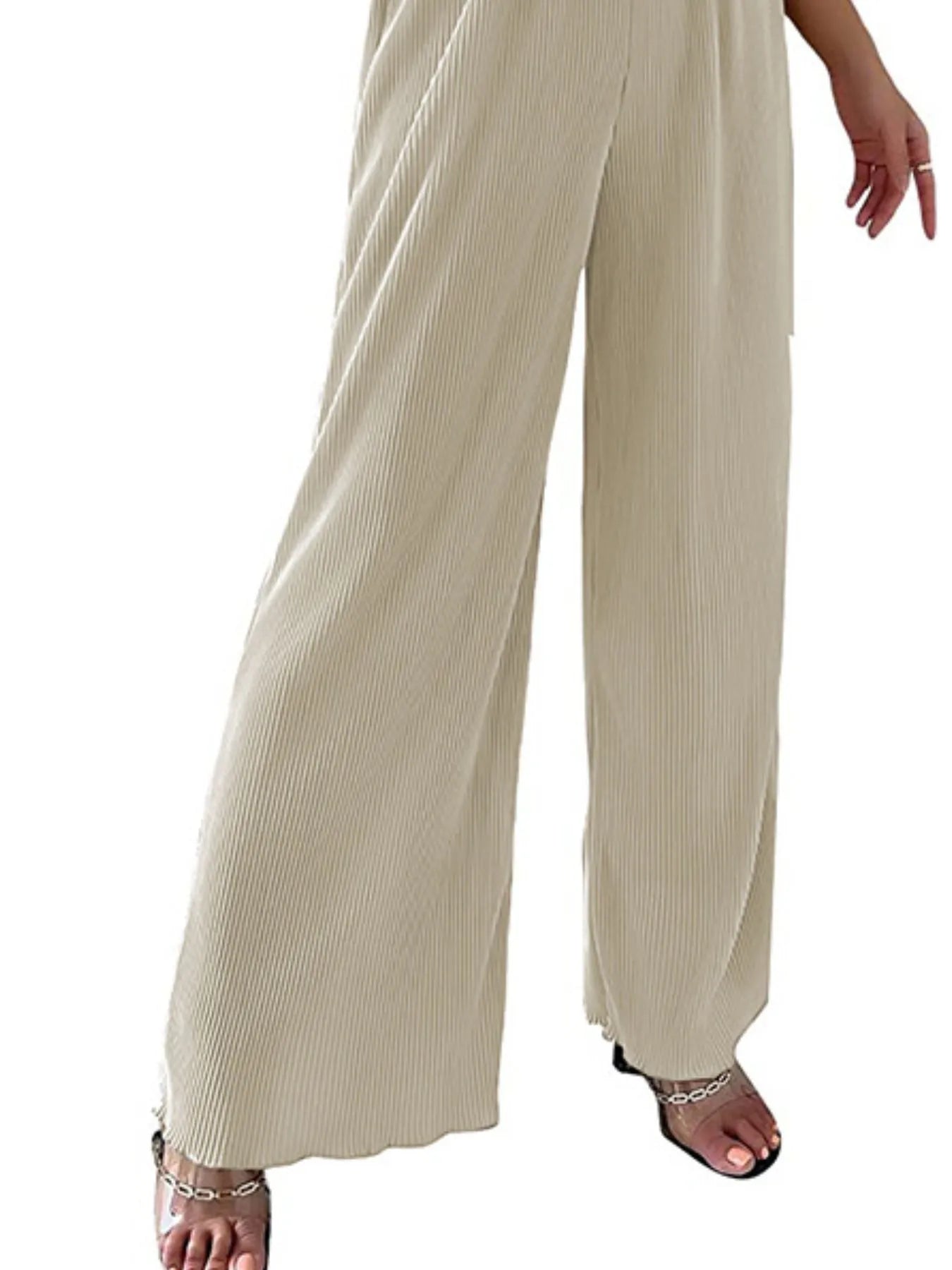 Full Size Elastic Waist Wide Leg Pants Plus Size