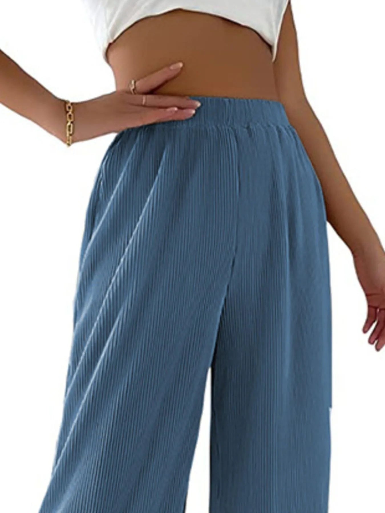 Full Size Elastic Waist Wide Leg Pants Plus Size