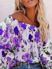 Full Size Floral Off-Shoulder Bell Sleeve Blouse Plus Size