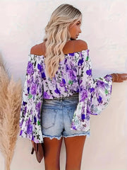 Full Size Floral Off-Shoulder Bell Sleeve Blouse Plus Size