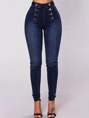 Full Size High-Waisted Double-Breasted Skinny Jeans Plus Size