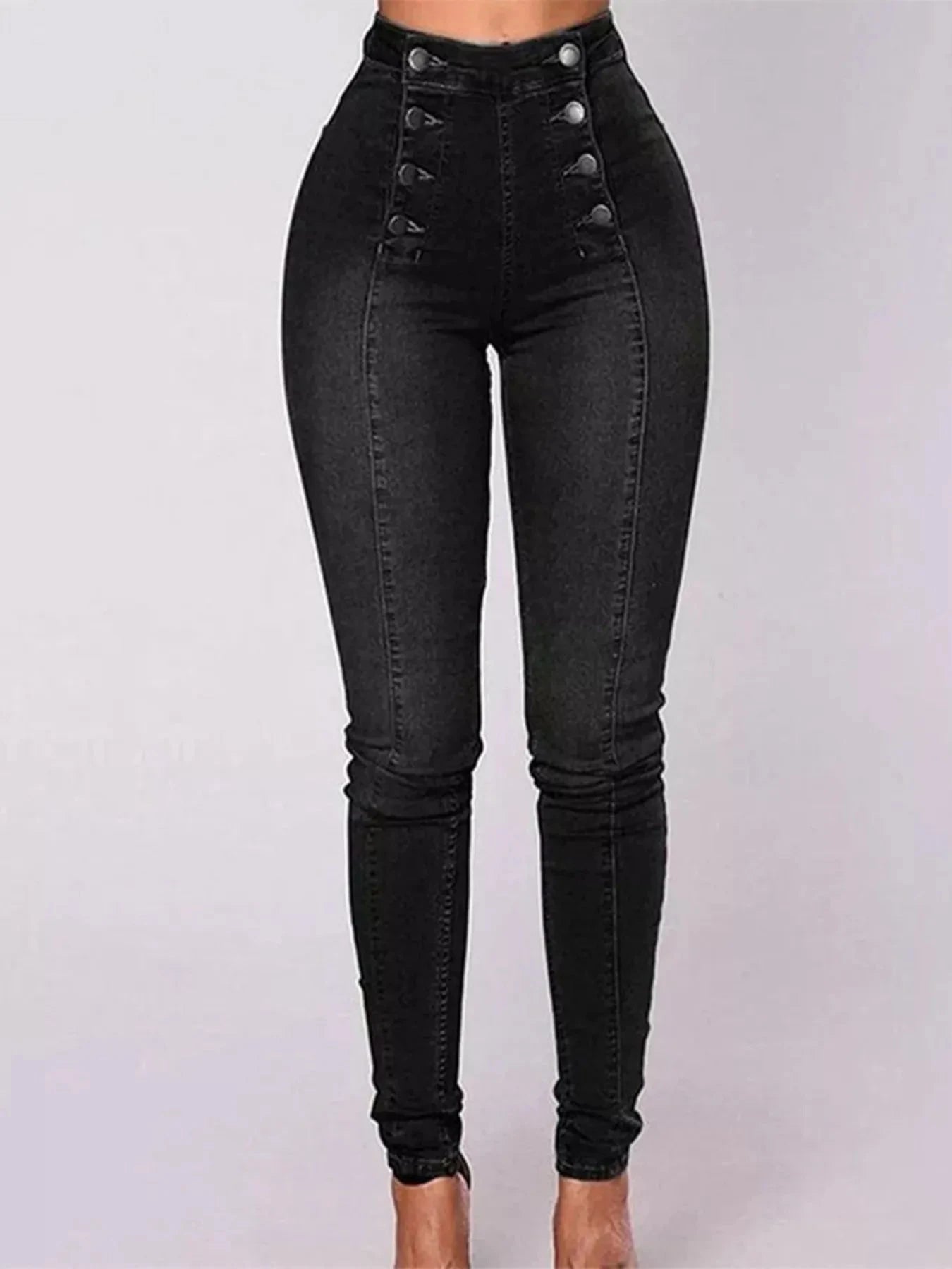 Full Size High-Waisted Double-Breasted Skinny Jeans Plus Size Black / S