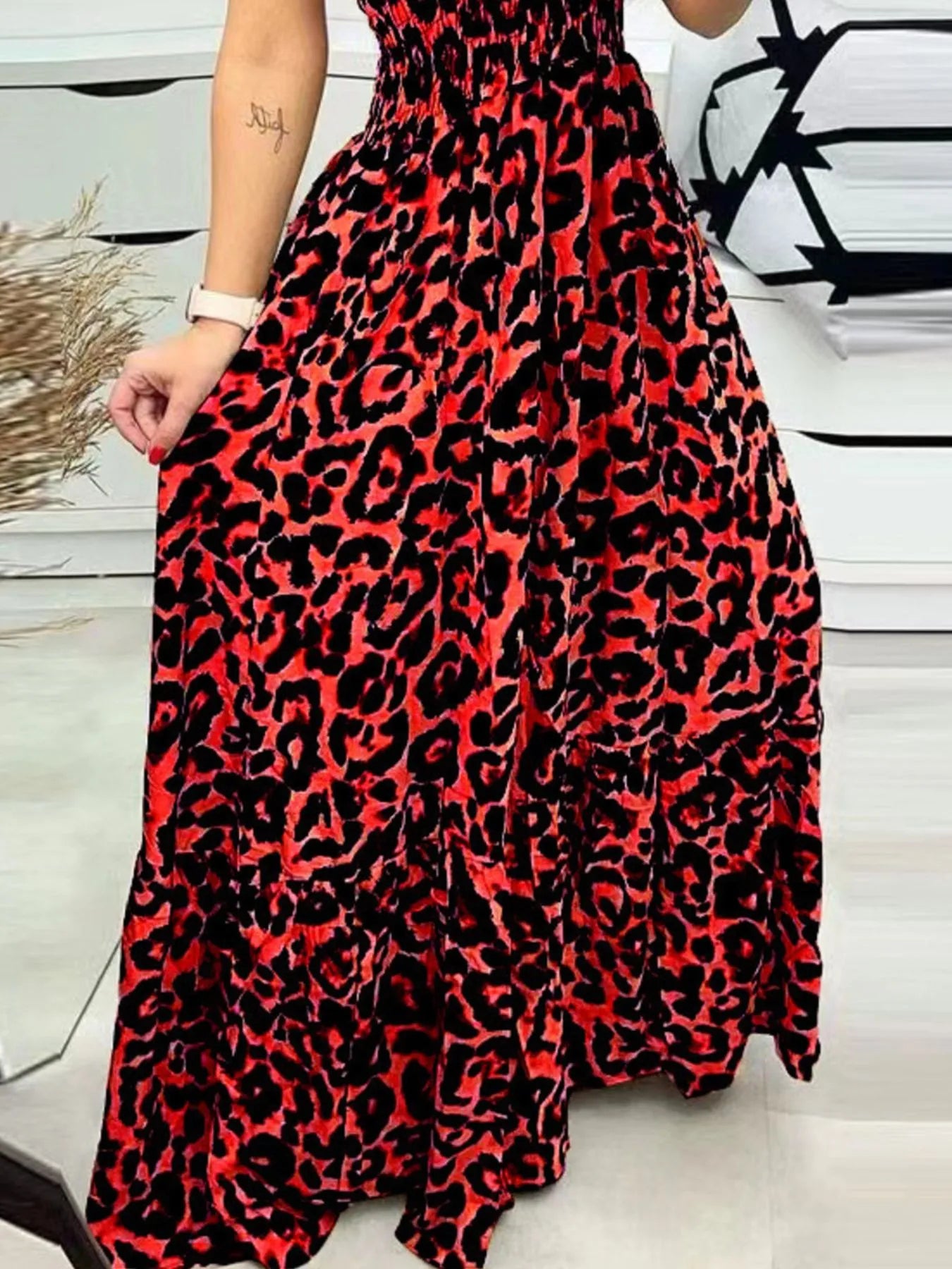 Full Size Leopard Print Spaghetti Strap Maxi Dress Plus Size