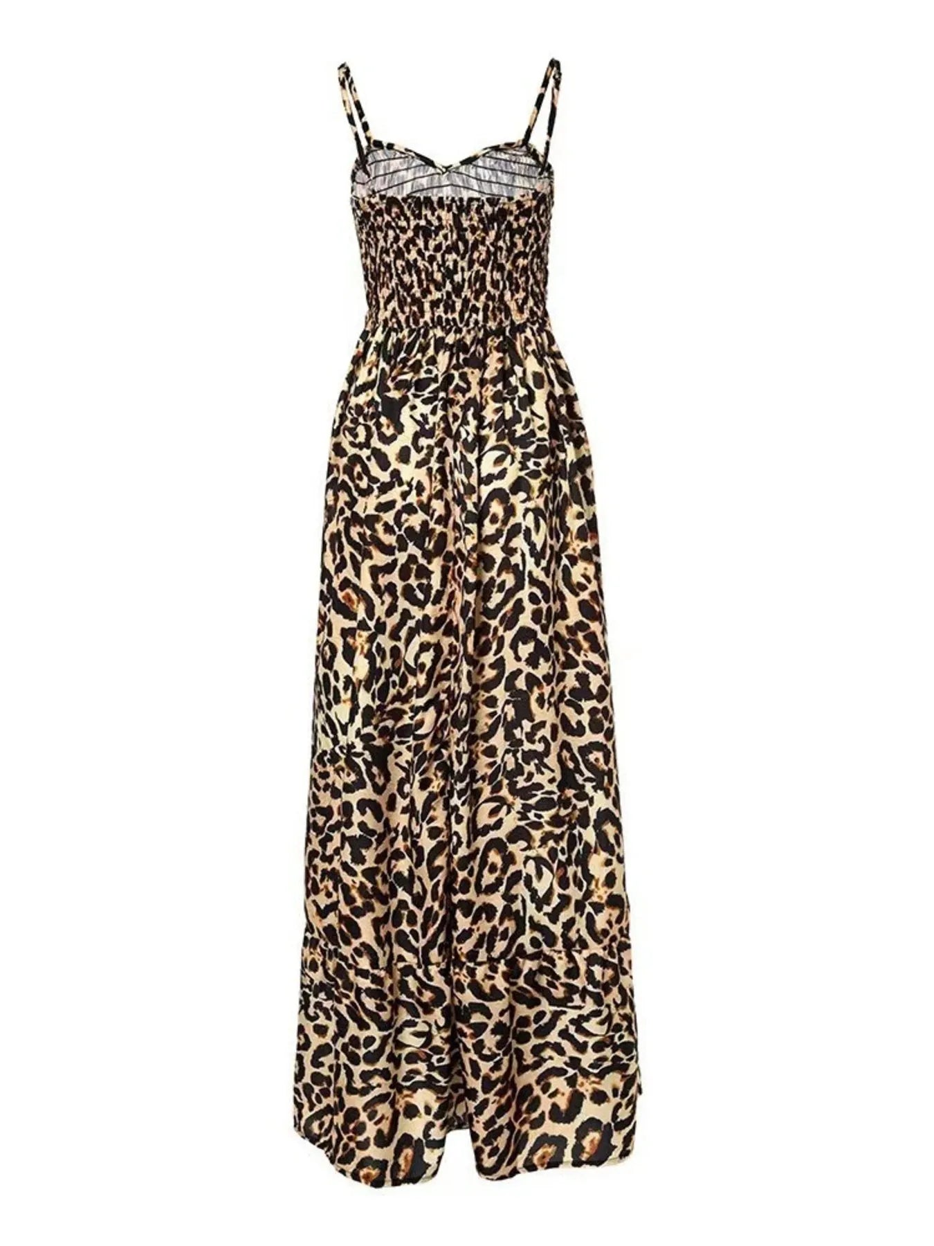 Full Size Leopard Print Spaghetti Strap Maxi Dress Plus Size