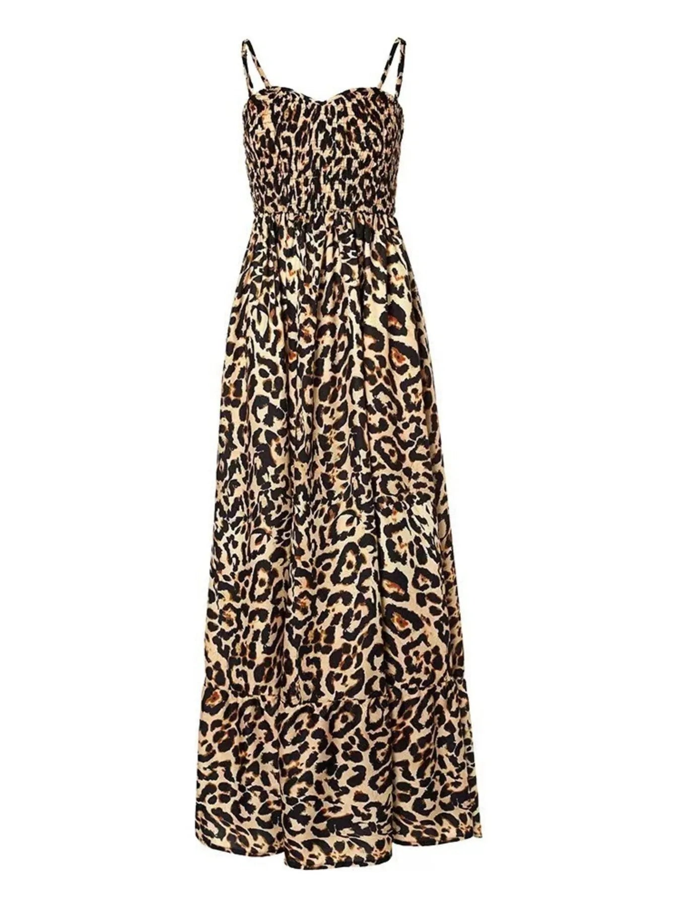 Full Size Leopard Print Spaghetti Strap Maxi Dress Plus Size