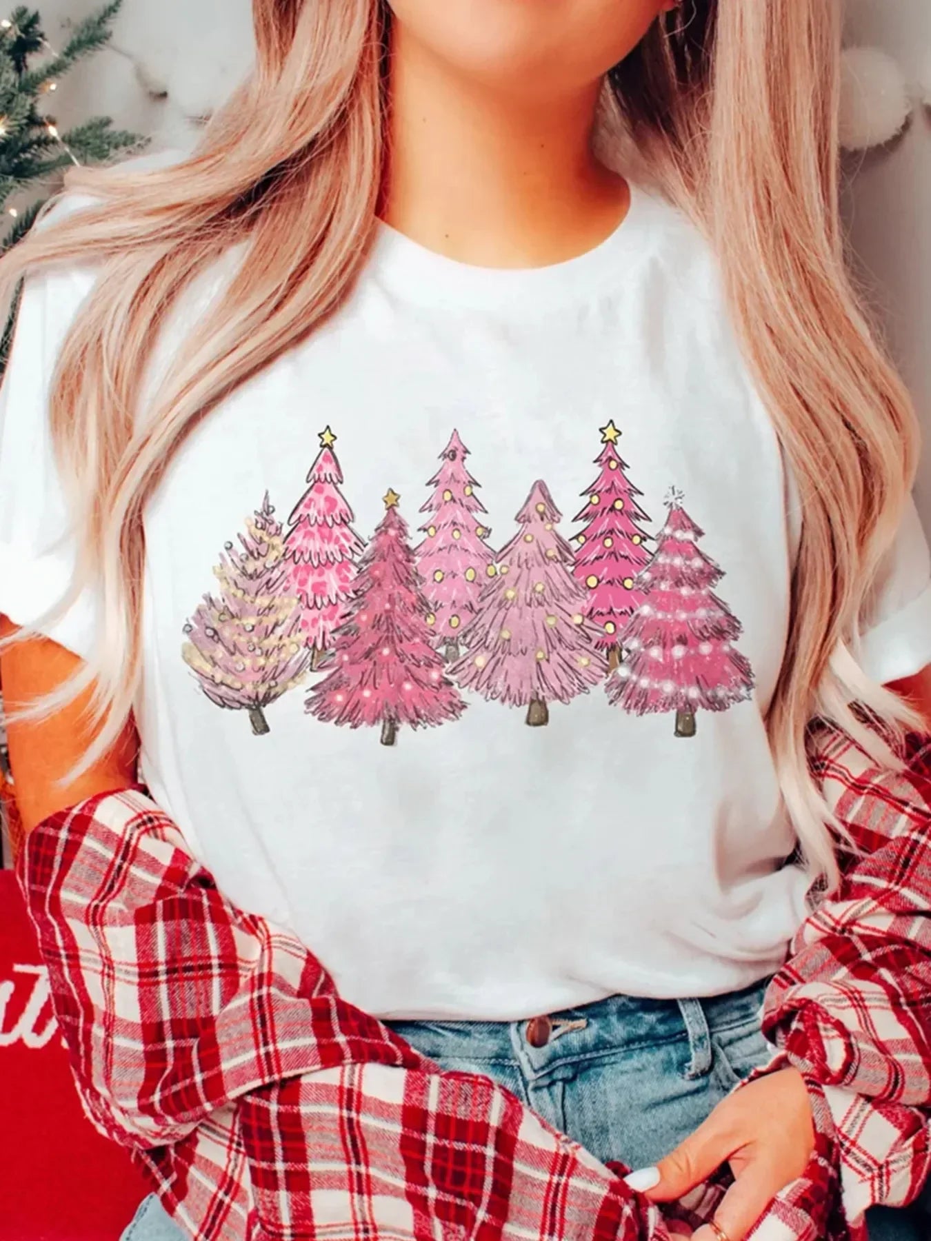 Full Size Lighting Christmas Trees Graphic Tee Plus Size