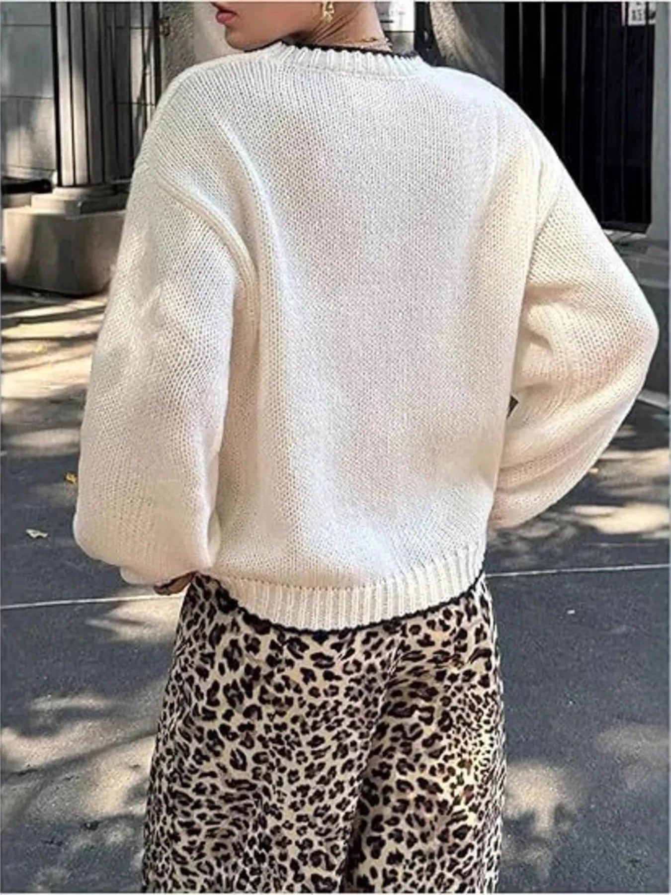 Full Size Lobster Contrast Trim Round Neck Sweater Plus Size