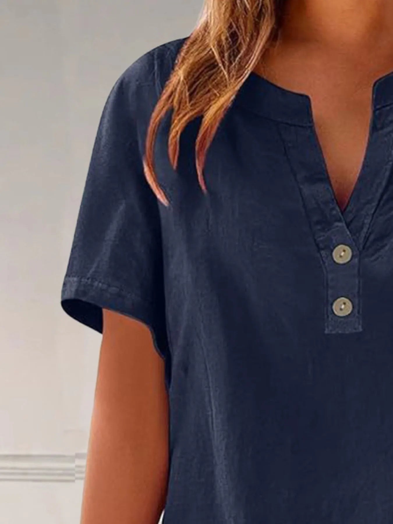 Full Size Notched Short Sleeve Blouse Plus Size