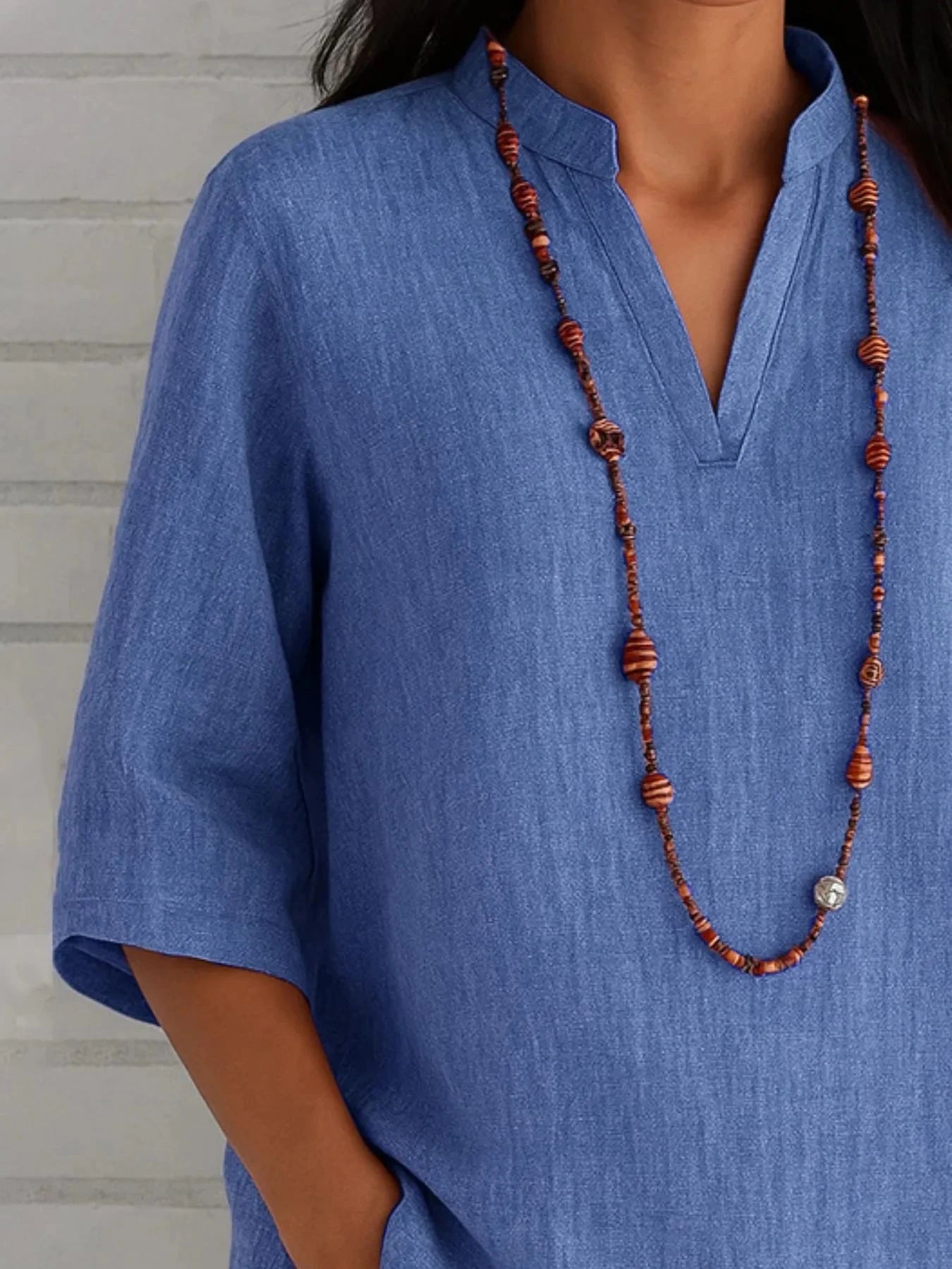 Full Size Notched Three-Quarter Sleeves Blouse Plus Size