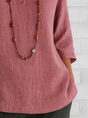 Full Size Notched Three-Quarter Sleeves Blouse Plus Size