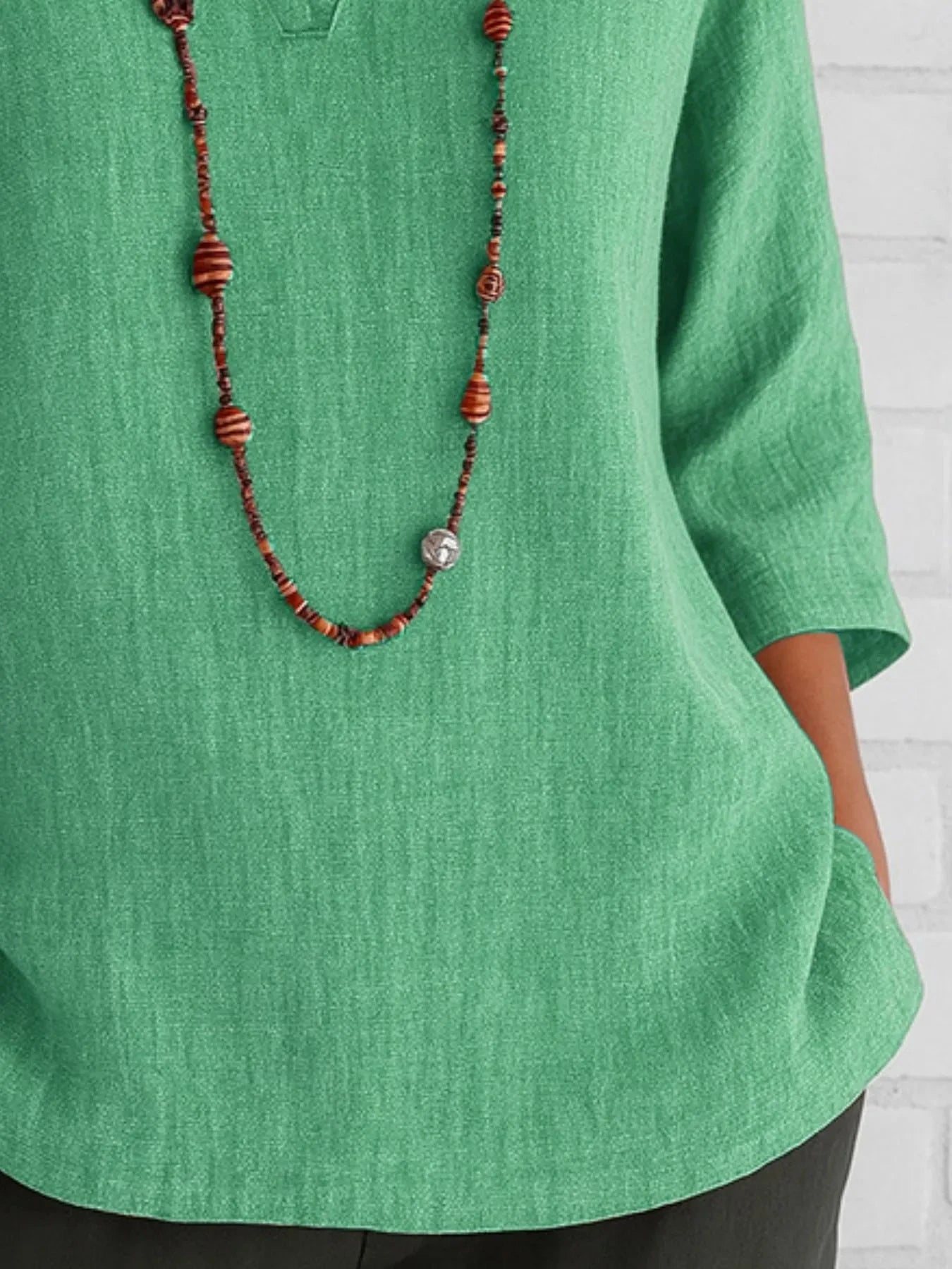 Full Size Notched Three-Quarter Sleeves Blouse Plus Size