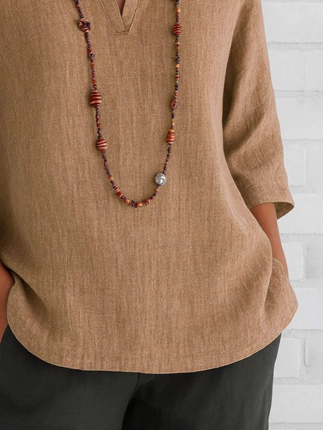 Full Size Notched Three-Quarter Sleeves Blouse Plus Size