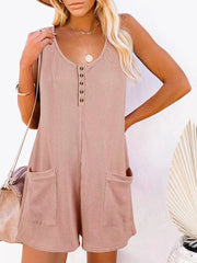 Full Size Pocketed Scoop Neck Sleeveless Romper Dusty Pink / S