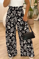 Full Size Printed High Waist Wide Leg Pants Black / S