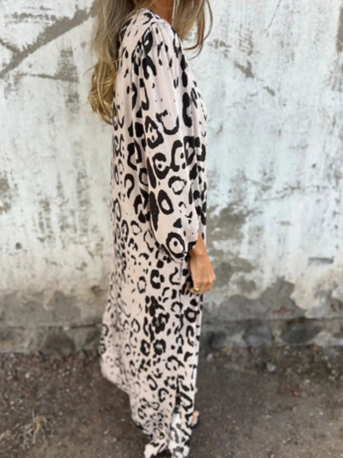 Full Size Printed V-Neck Dress with Pockets Plus Size