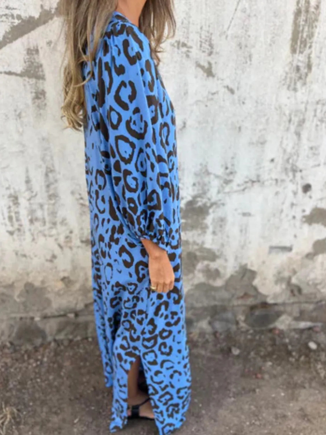 Full Size Printed V-Neck Dress with Pockets Plus Size