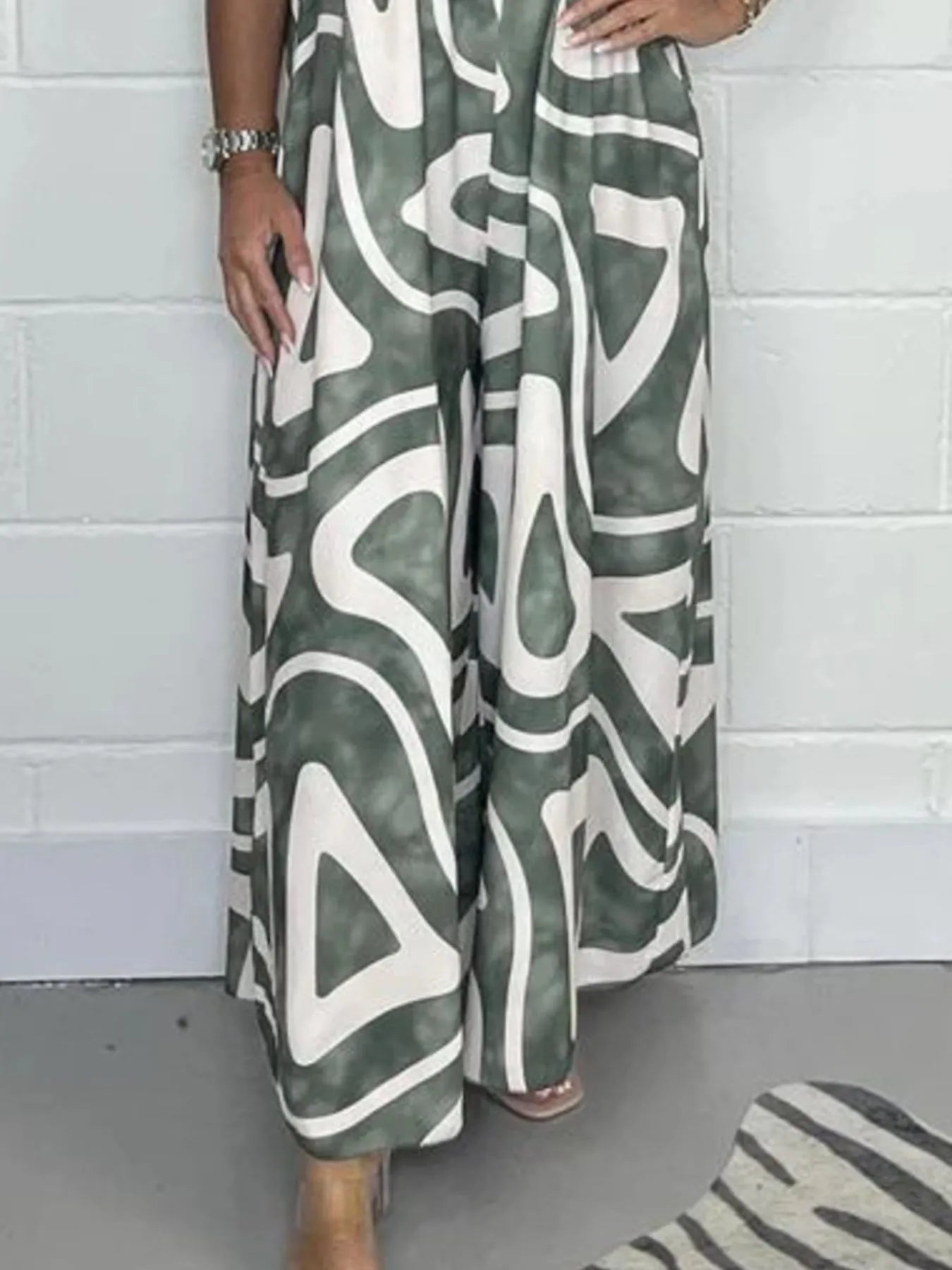 Full Size Printed Wide-Leg Jumpsuit with Flutter Sleeves Plus Size