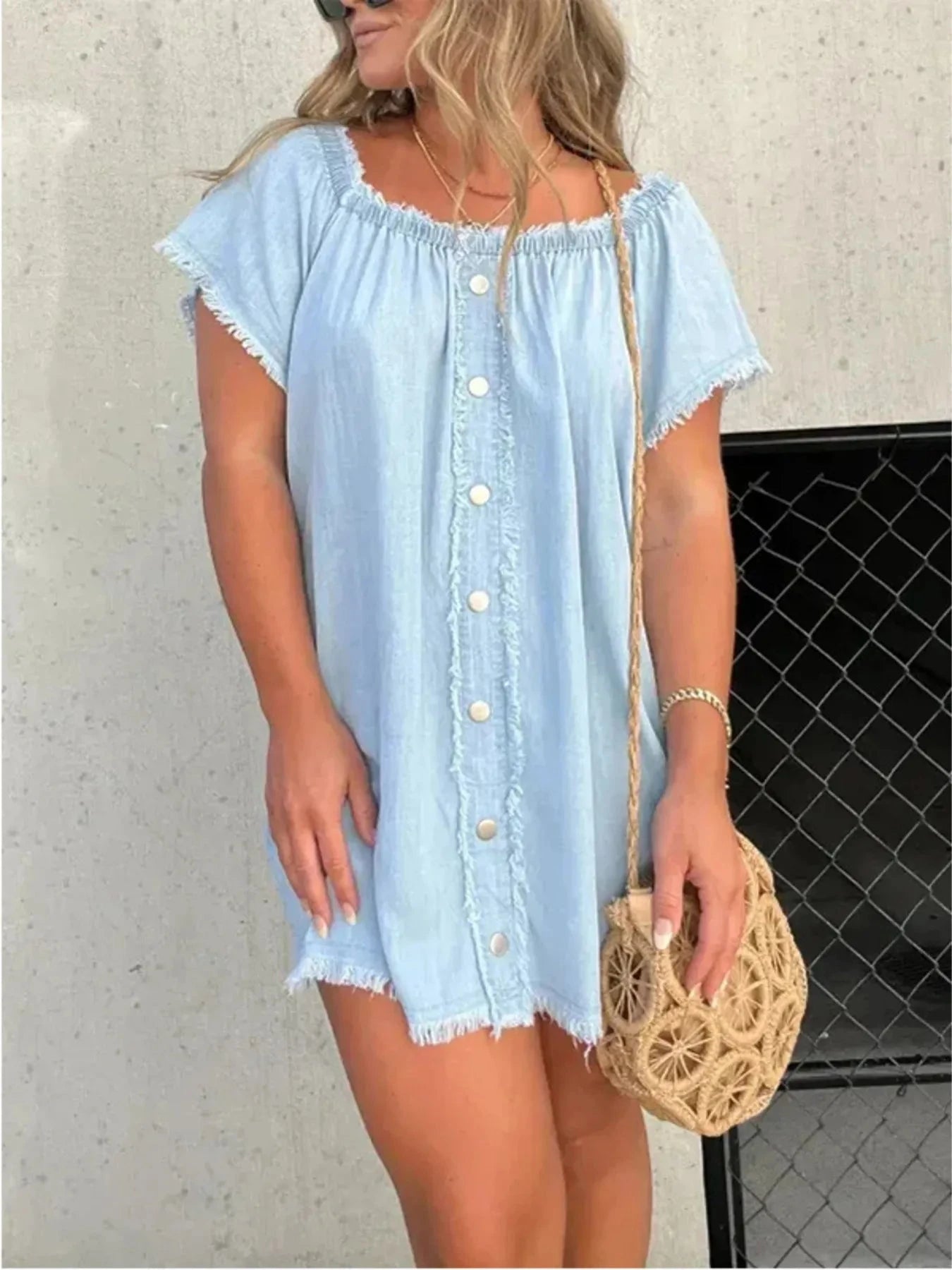 Full Size Raw Hem Mini Denim Dress Plus Size