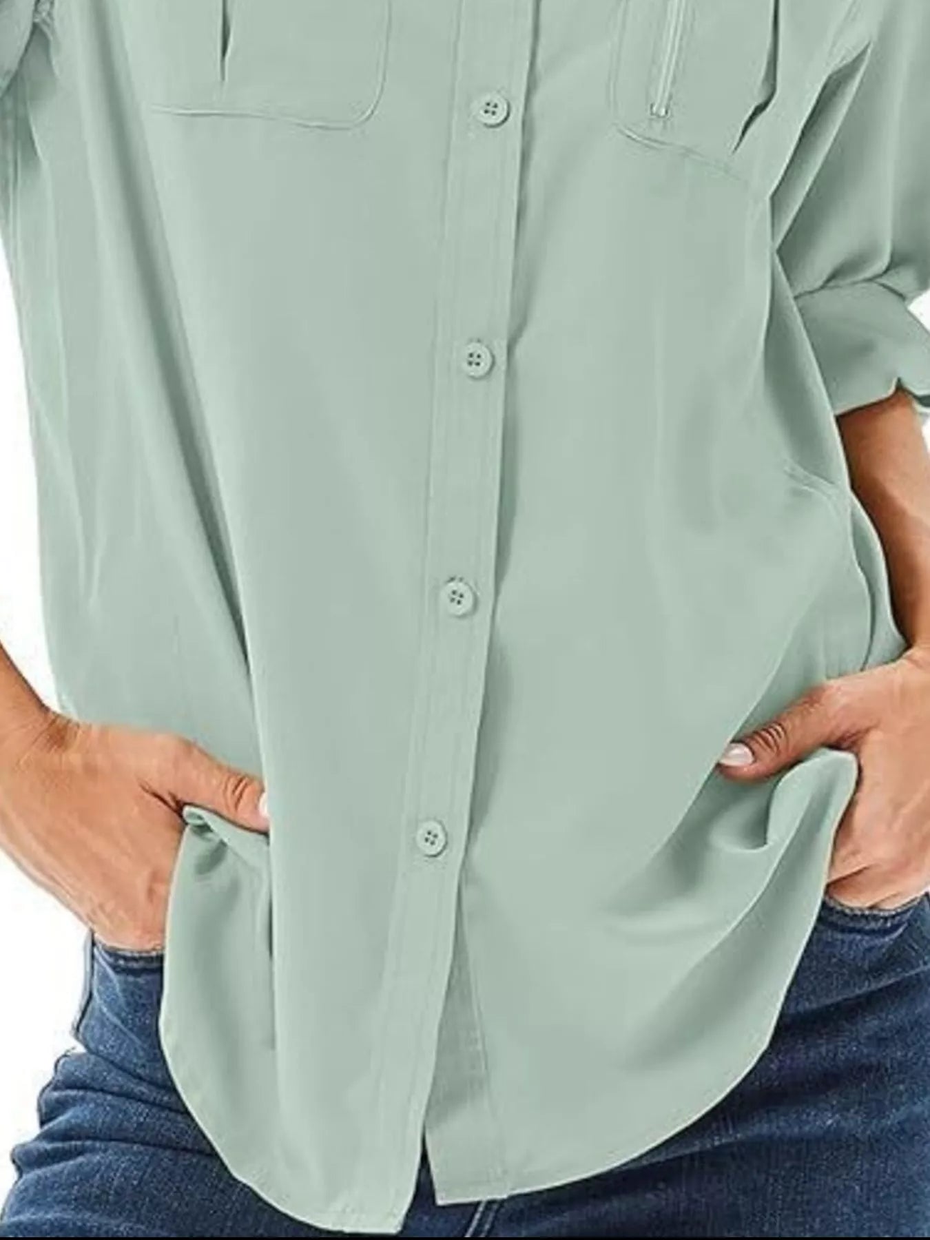 Full Size Roll-Up Sleeve Button Up Shirt Plus Size