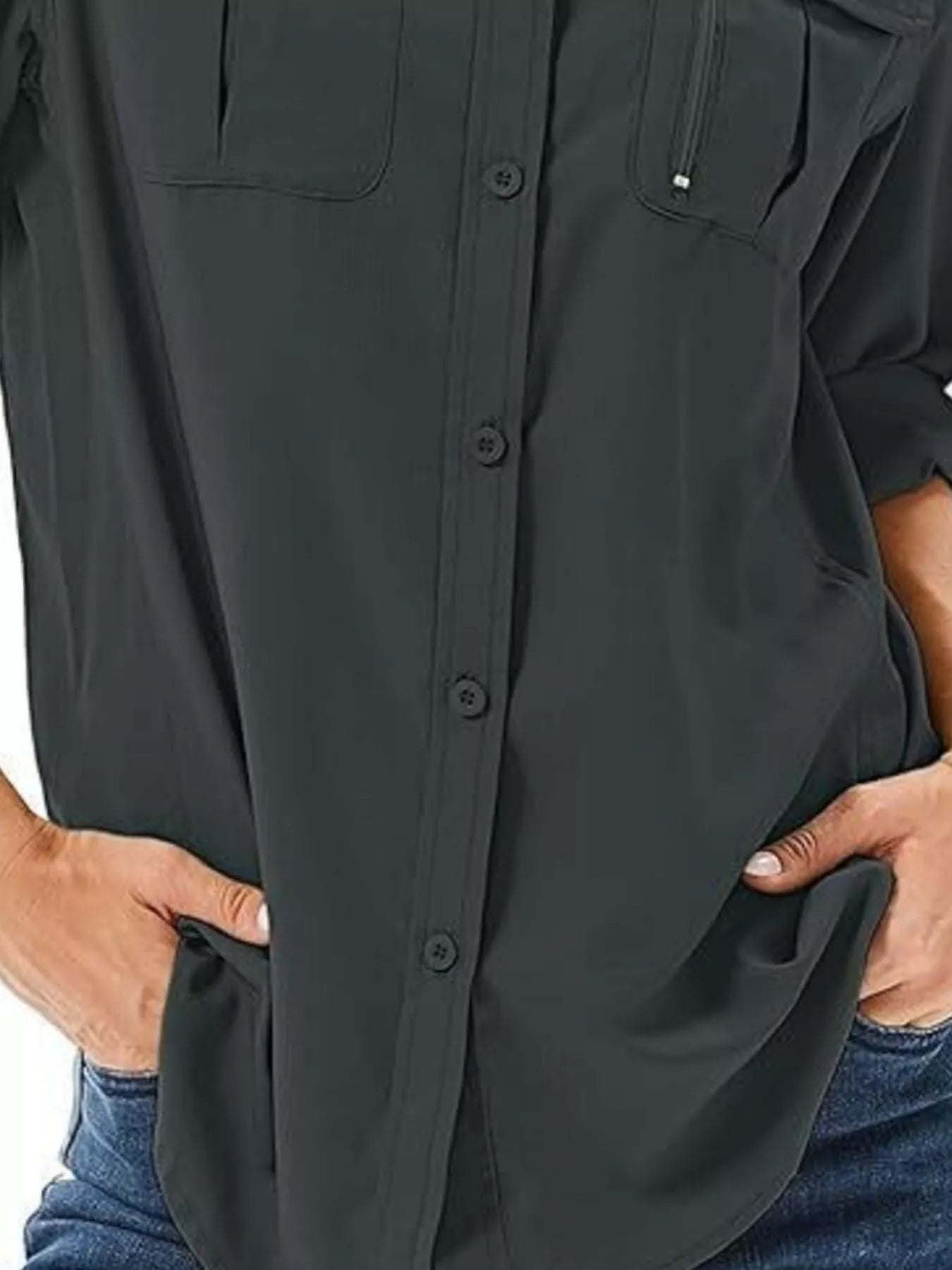 Full Size Roll-Up Sleeve Button Up Shirt Plus Size