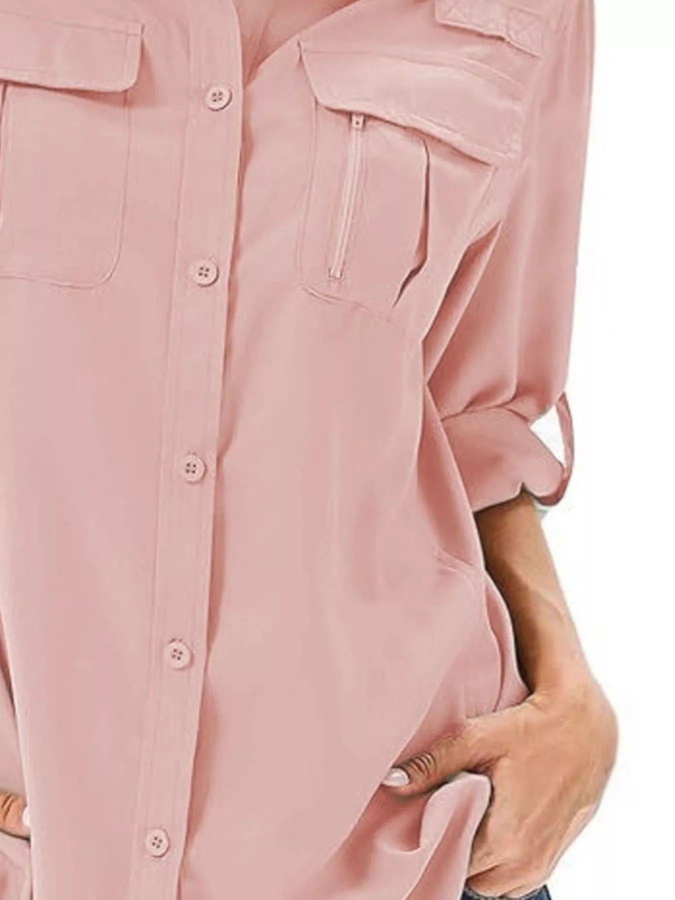 Full Size Roll-Up Sleeve Button Up Shirt Plus Size